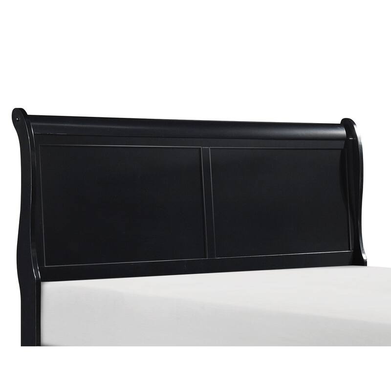 Traditional Full Size Wooden Bed with Louis Philippe Styling, Black Finish