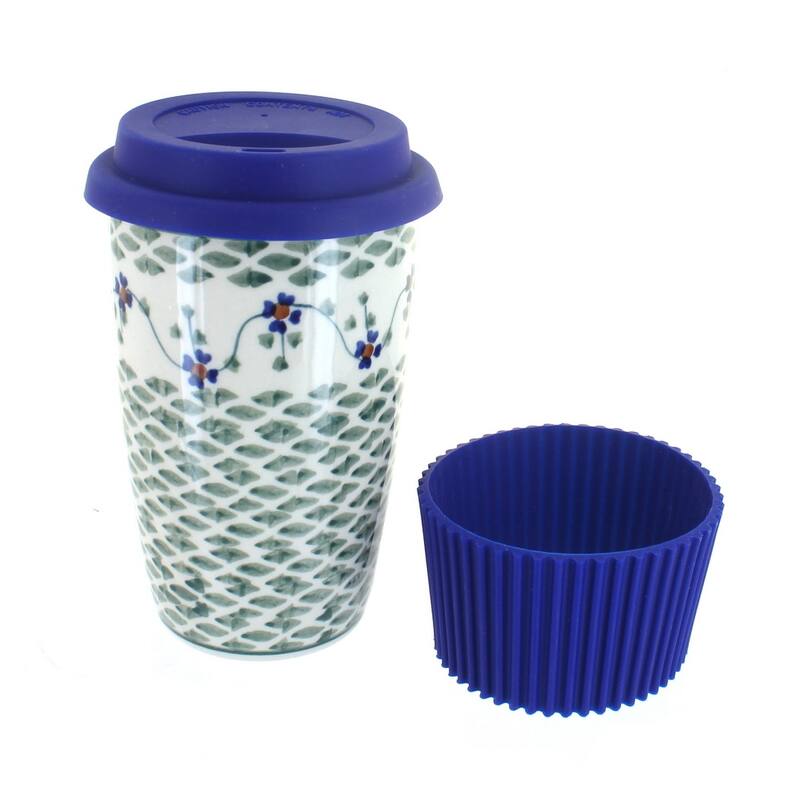 Blue Rose Polish Pottery K115 Manufaktura Travel Mug - Sage Floral