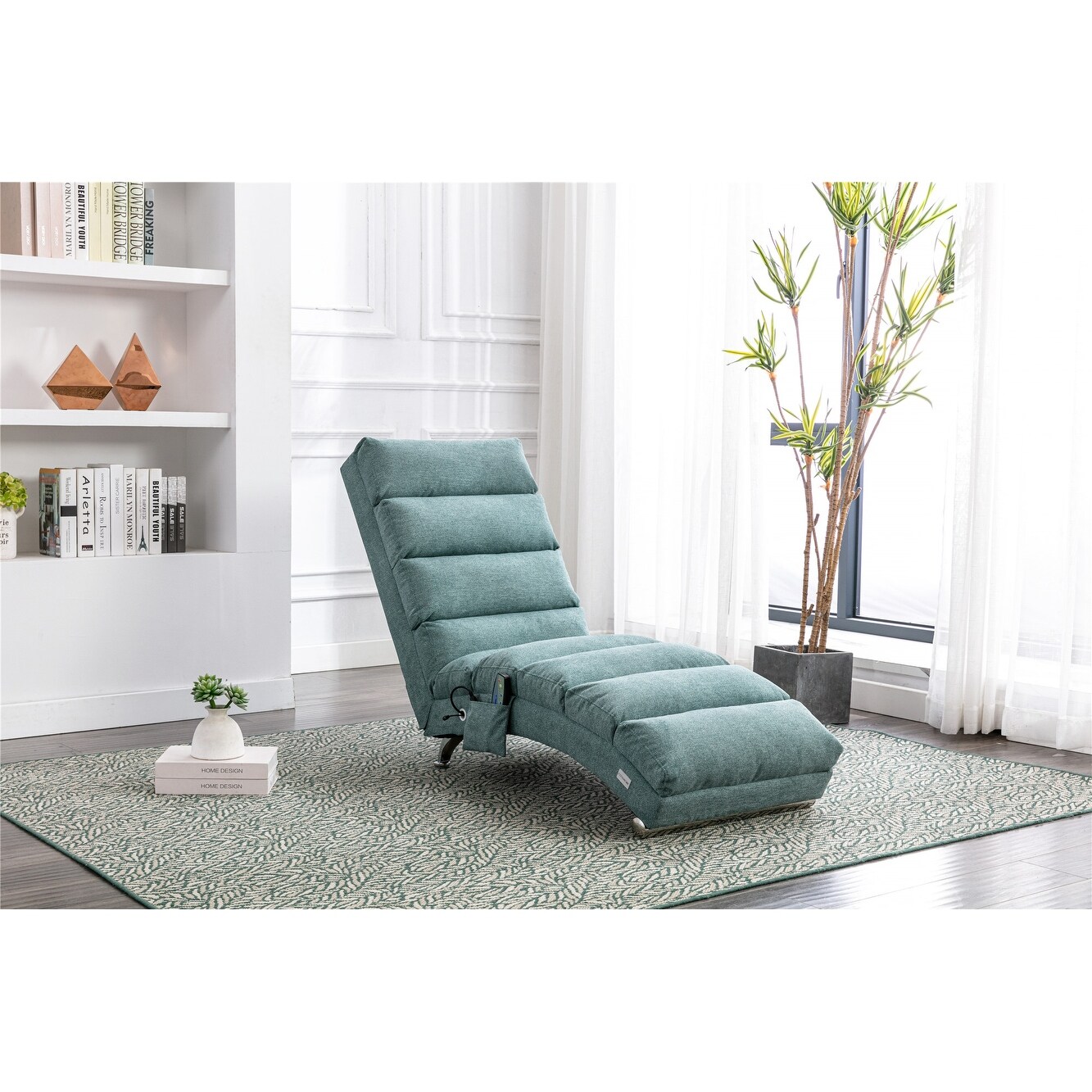 Teal Chaise Lounge Indoor Chair,140° Backrest Design On