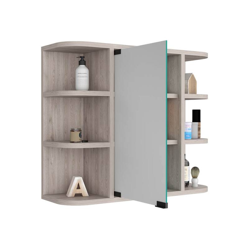 Light Gray Medicine Cabinet - 20" H, Mirror Panel Door, 6 External Shelves, 3 Interior Shelves, Wall-Mounted Storage