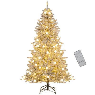 Costway 6/7/8 FT Snow-flocked Artificial Christmas Tree with 51/65/81 - Green & White - See Details