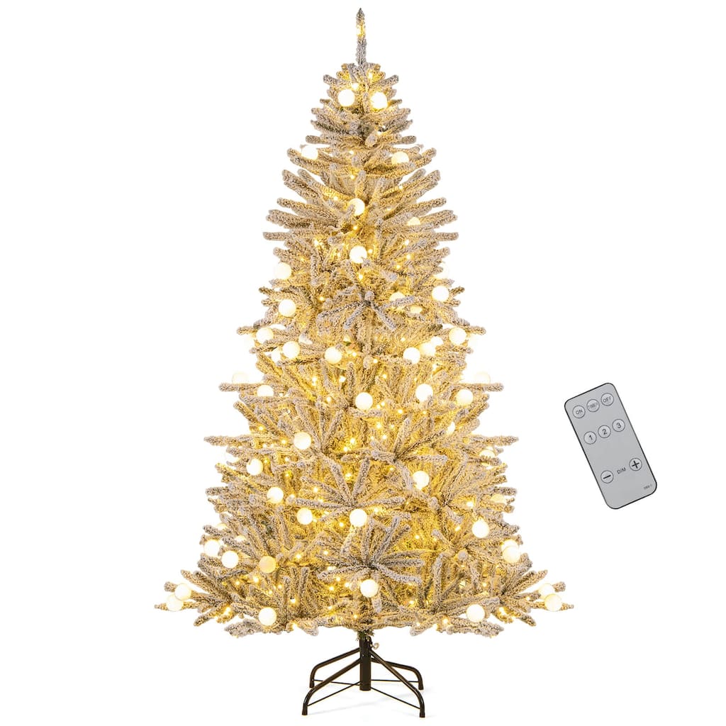 Costway 6/7/8 FT Snow-flocked Artificial Christmas Tree with 51/65/81 - Green & White - See Details