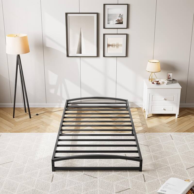 Low Bed Frame，Metal Platform Bed Frame with Arch Design