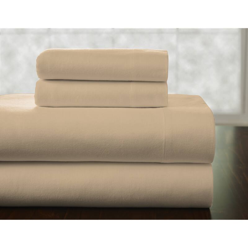 Pointehaven Superior Weight Cotton Deep Pocket Flannel Bed Sheet Set - Twin - Marzipan