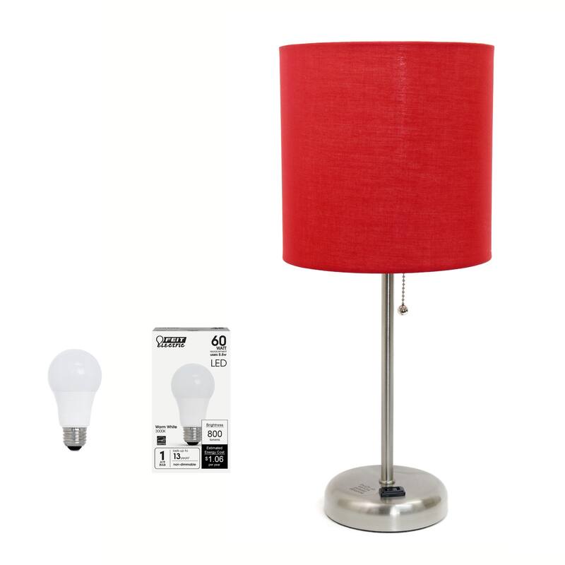 Stick Table Lamps with Drum Shade - 19.5" - Silver and Red