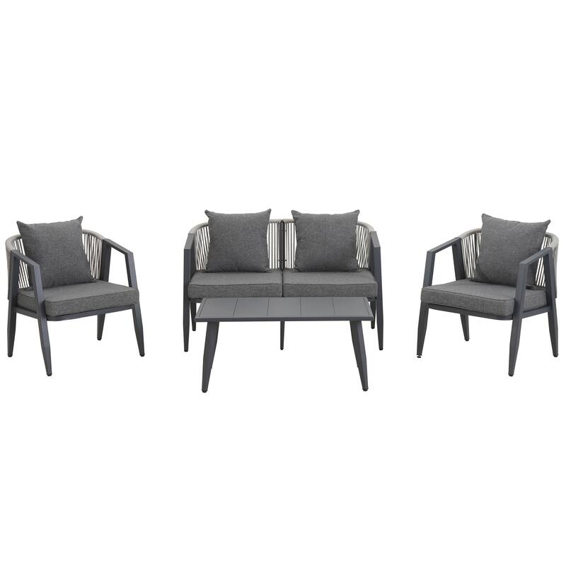 Outdoor Metal Chairs with Iron Table for Patios (Set of 4)