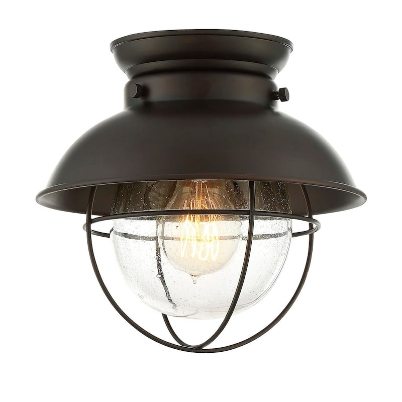 Meridian M60009 Single Light 9" Wide Flush Mount Lantern Ceiling - Oil Rubbed Bronze