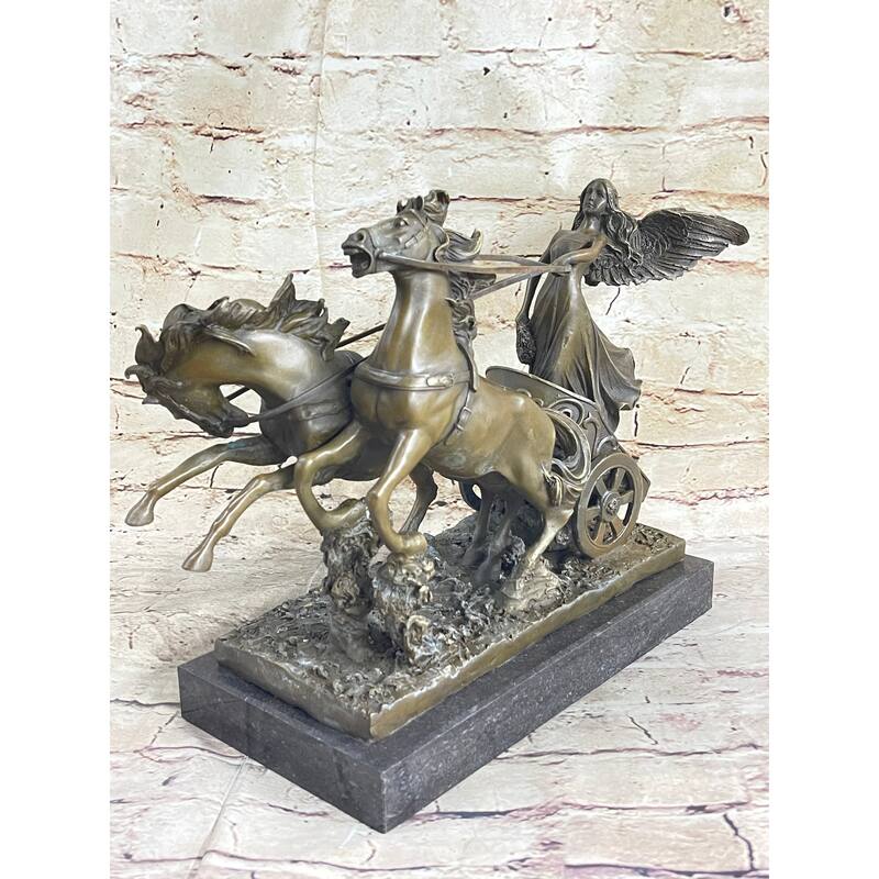 Nike Driving Chariot With Imitative Horses Bronze Sculpture Figurine Figure Decor
