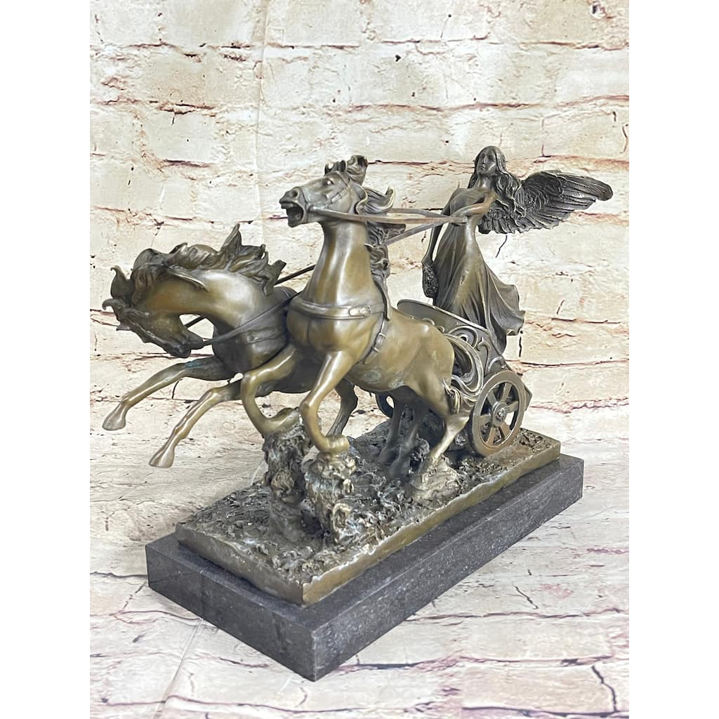 Nike Driving Chariot With Imitative Horses Bronze Sculpture Figurine Figure Decor