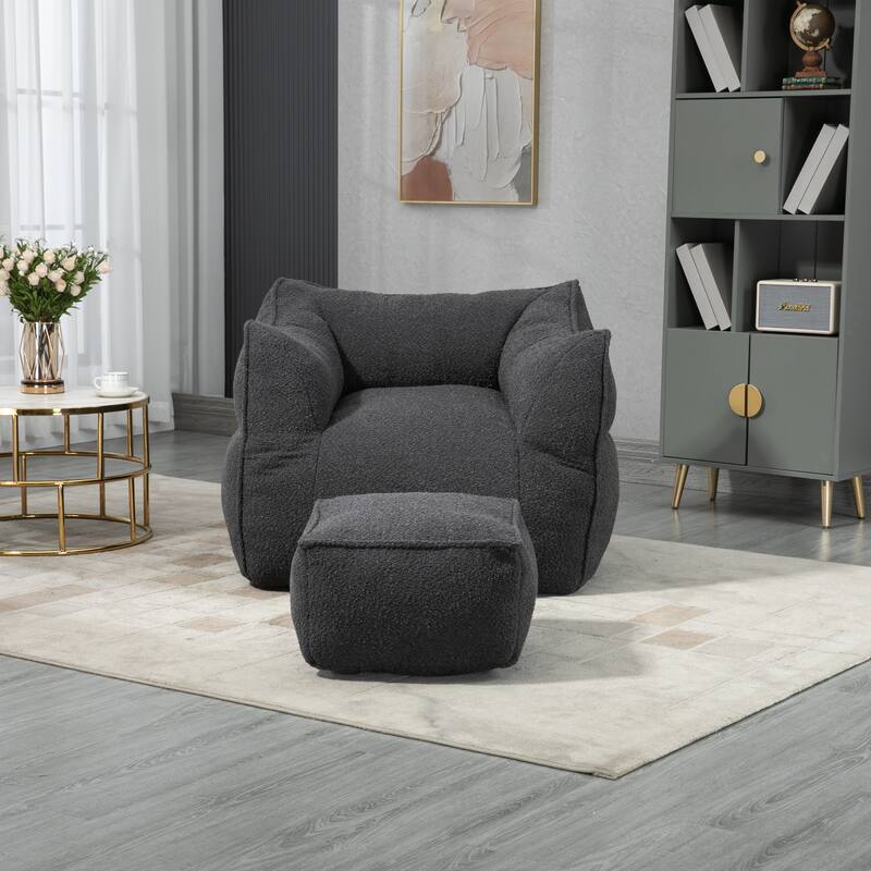 GDFStudio - COOLMORE Boucle Bean Bag Chair with Memory Foam Filling for Ultimate Comfort