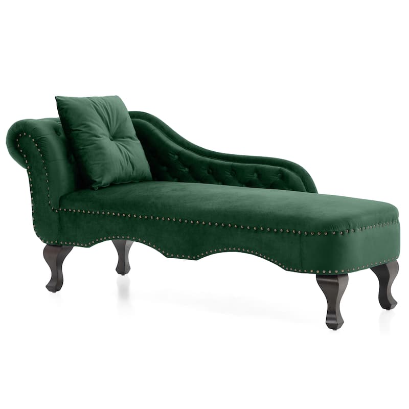 Christopher Knight Home - Bressi Modern Velvet Upholstered Chaise Lounge with Tufted Backrest, Nailhead Trim & Pillow