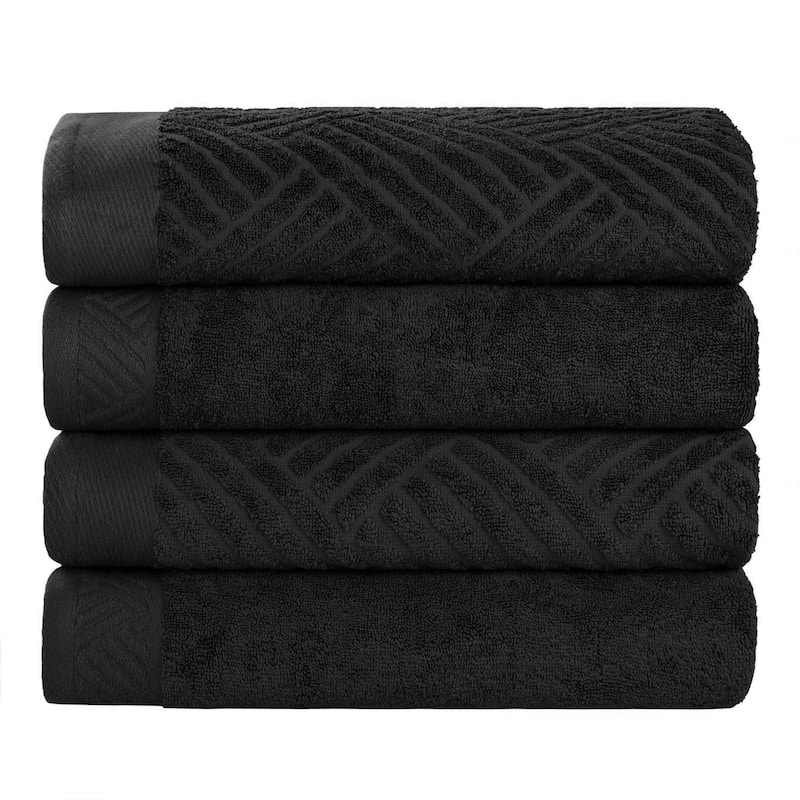 Superior Basketweave Egyptian Cotton Jacquard and Solid Bath Towel Set of 4