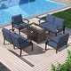 preview thumbnail 115 of 144, Aluminum Patio Outdoor Sectional Sofa Set with Fire Pit, Swivel Rocking Chairs and Ottomans 6-Seats - Navy Blue