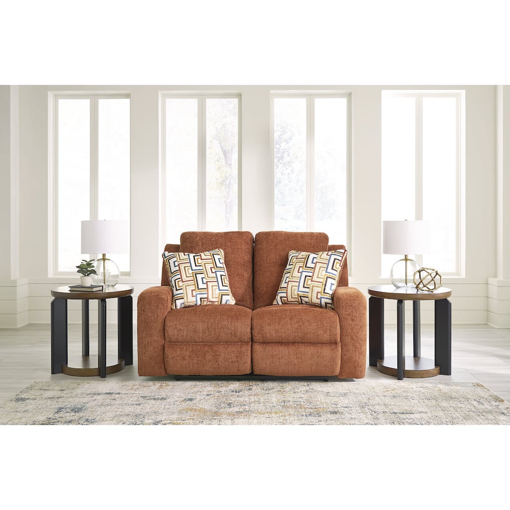 Signature Design by Ashley Danum Orange Reclining Loveseat - 64"W x 40"D x 41"H