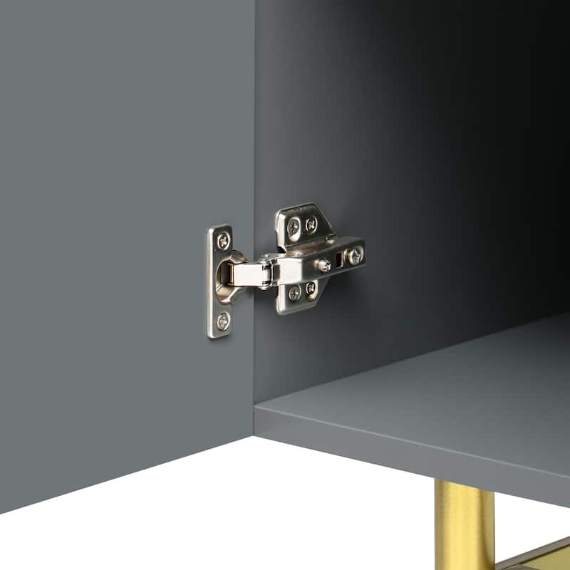 Buffet Cabinet Wave Stripe Design Sideboard with Gold Handles and Legs, TV Console Table Accent Cabinet with Adjustable Shelves