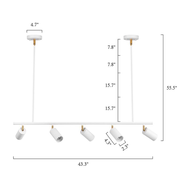 5-Light Black/ Gold Modern Industrial Adjustable Linear Ceiling Track Lighting Kit Spot Tracking Light Pendant