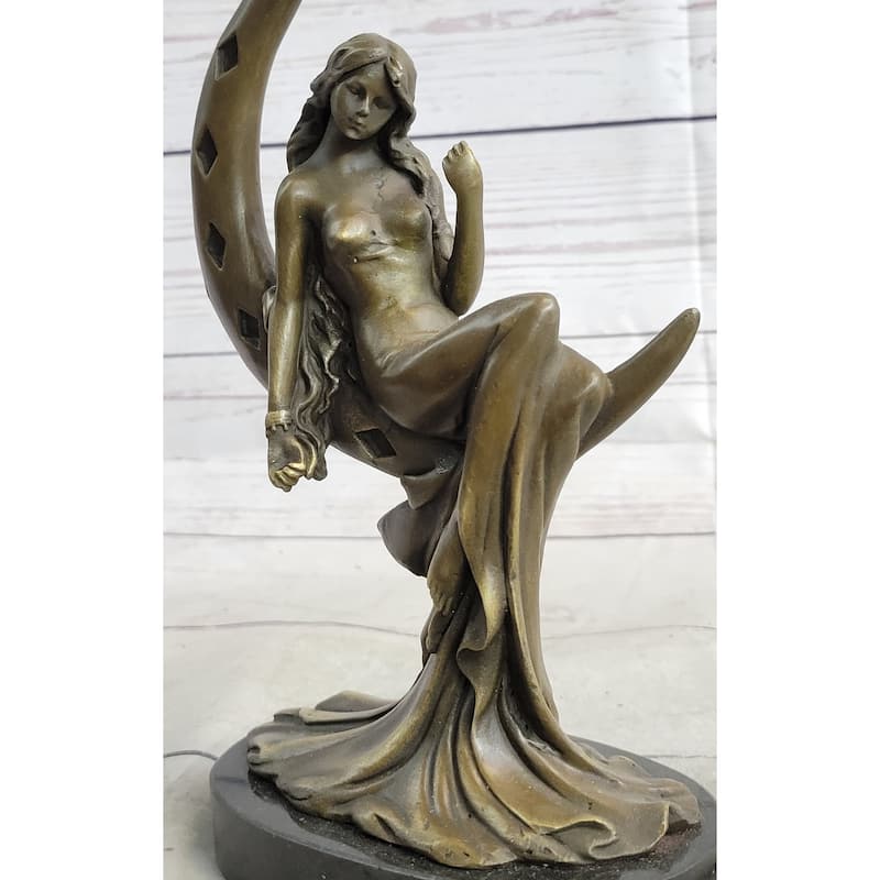 High Life Girl On Moon Bronze Statue Sculpture Figure 9 Inches X 6 Inches