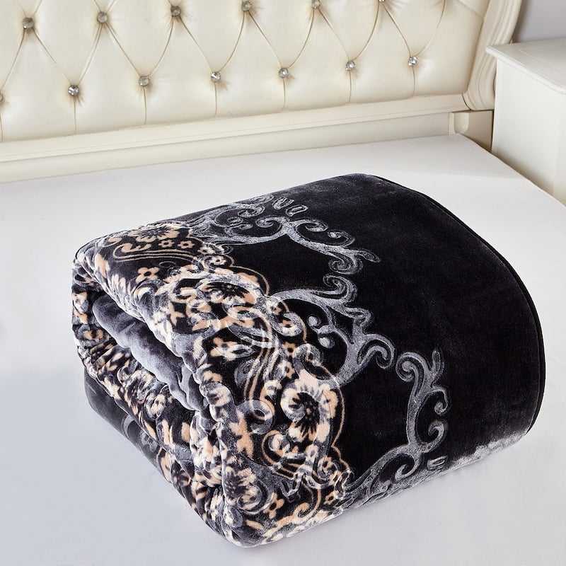 2 Ply A&B Printed Raschel Bed Blanket 85" x 95"-10 Pounds