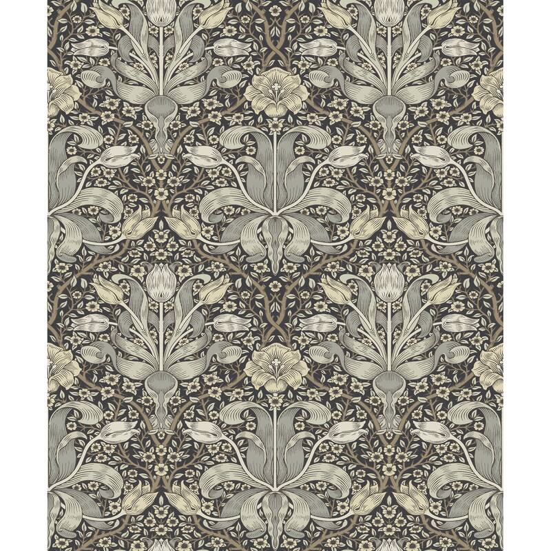 Spring Thicket Blue Tulip Damask Wallpaper