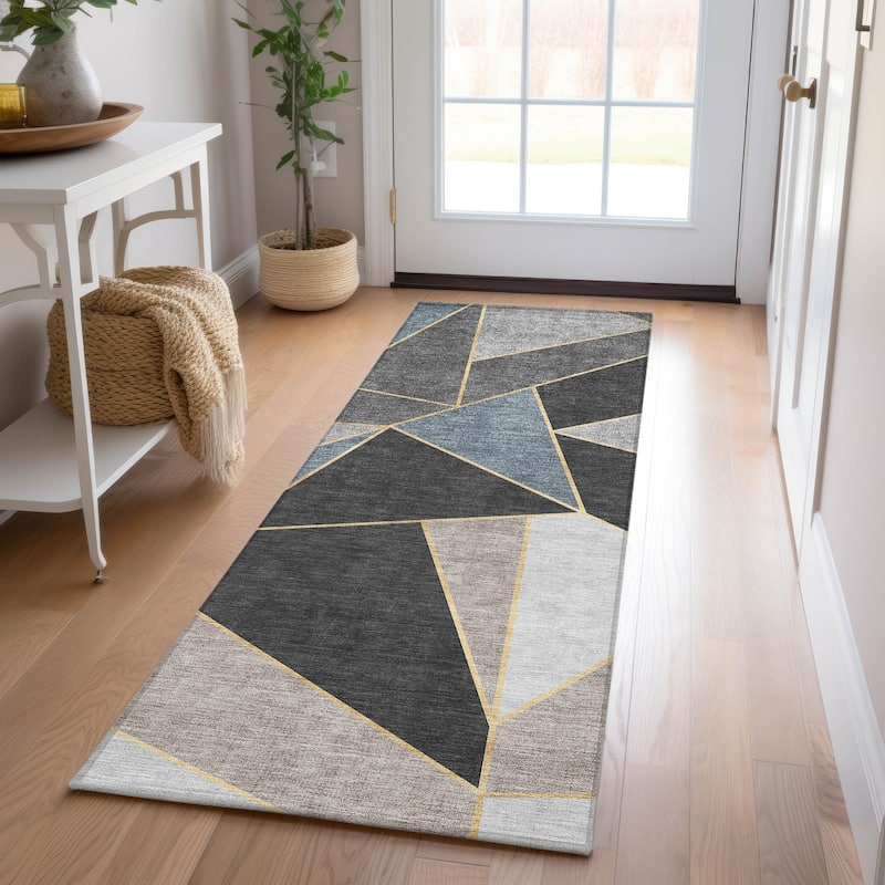 Machine Washable Indoor/ Outdoor Chantille Contemporary Mosaic Rug - Blue - 2'3" x 7'6"