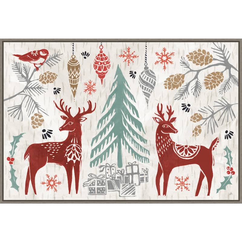 Woodcut Christmas I by Daphne Brissonnet Framed Canvas Wall Art