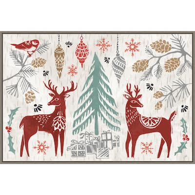 Woodcut Christmas I by Daphne Brissonnet Framed Canvas Wall Art
