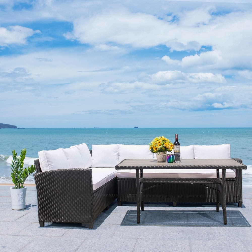 SAFAVIEH Outdoor Patio Furniture Jovita 3-Piece Sectional Set - 71"W x 27"D x 29"H