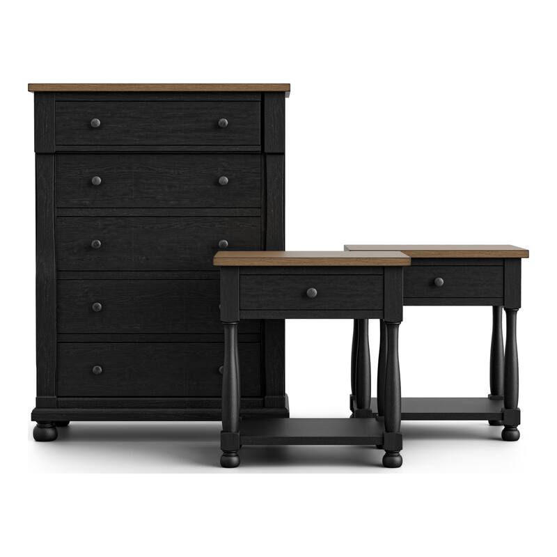 Furniture of America Lucan 3-Piece Farmhouse Black Chest and 2 Nightstand Bedroom Set