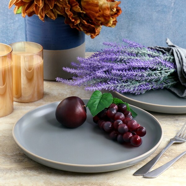 2 Piece 10.5 Inch Round Stoneware Dinner Plate Set in Matte Grey Bed Bath Beyond 37850983