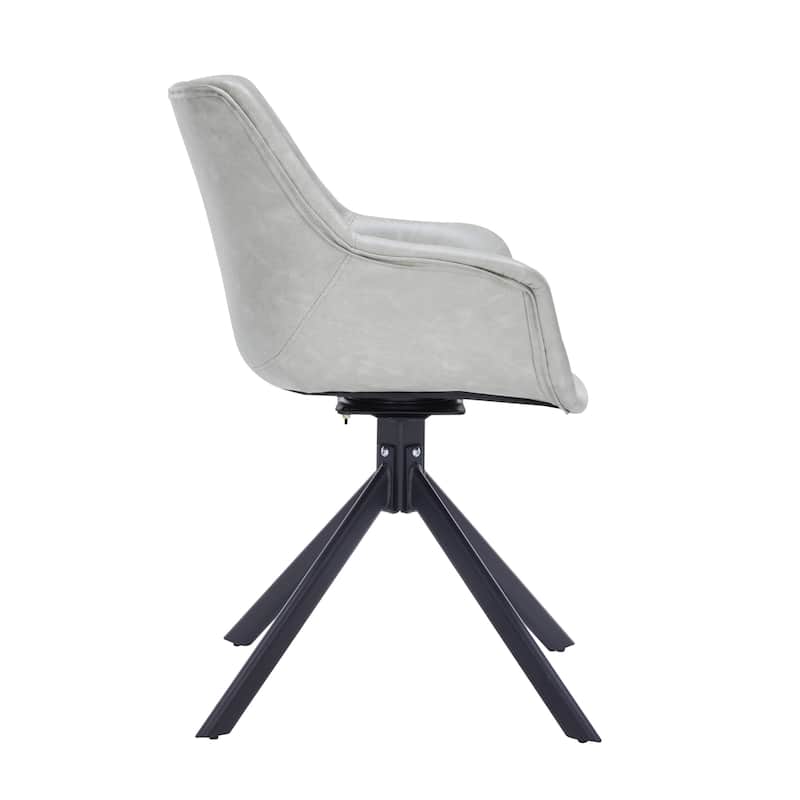 Markley Modern Swivel Dining Chair with Distressed Leather Upholstery, Ergonomic Back, and Black Metal Legs for Home or Office