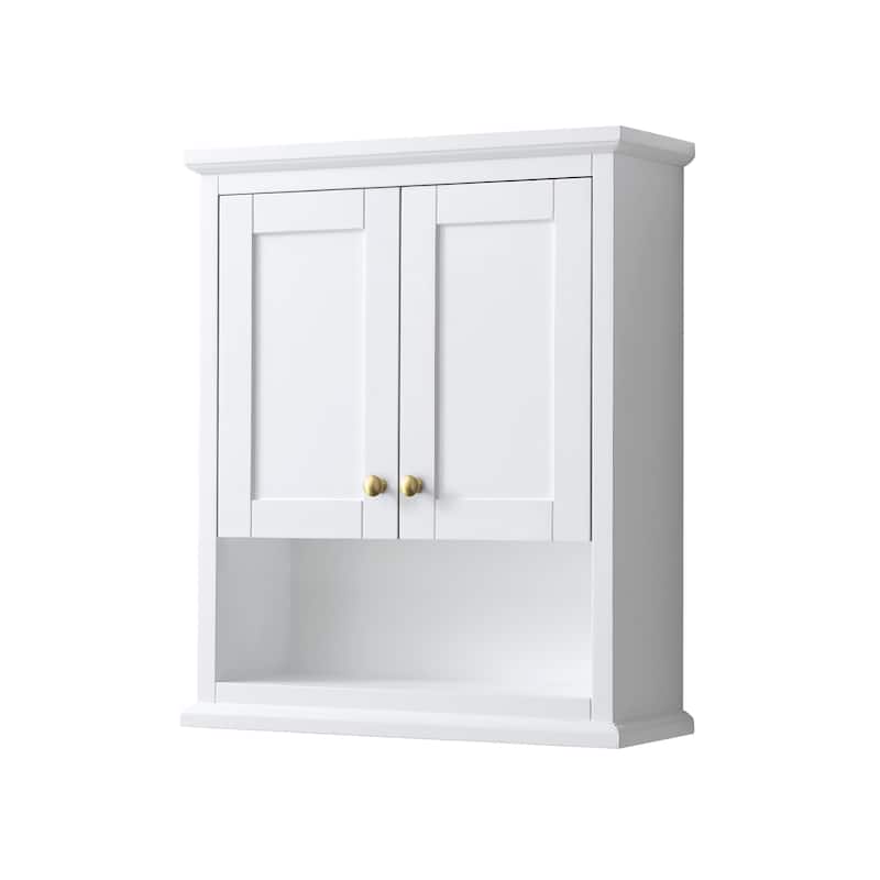 Avery Wall-Mounted Bathroom Storage Cabinet - White, Brushed Gold Trim