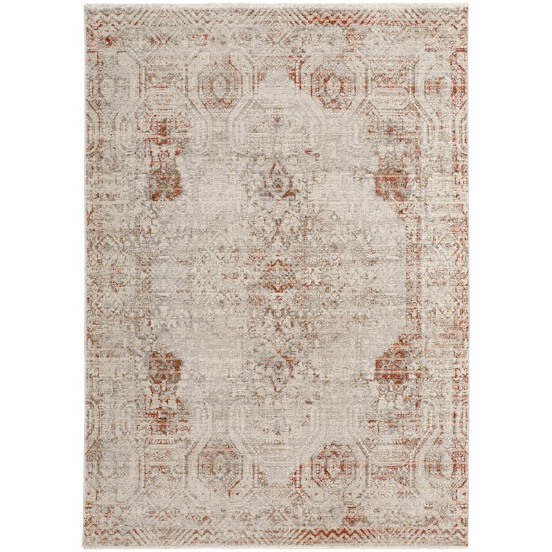 Grand Bazaar Frencess Machine Made Distressed Transitional Area Rug - 3' x 5' - Tan/Ivory/Orange