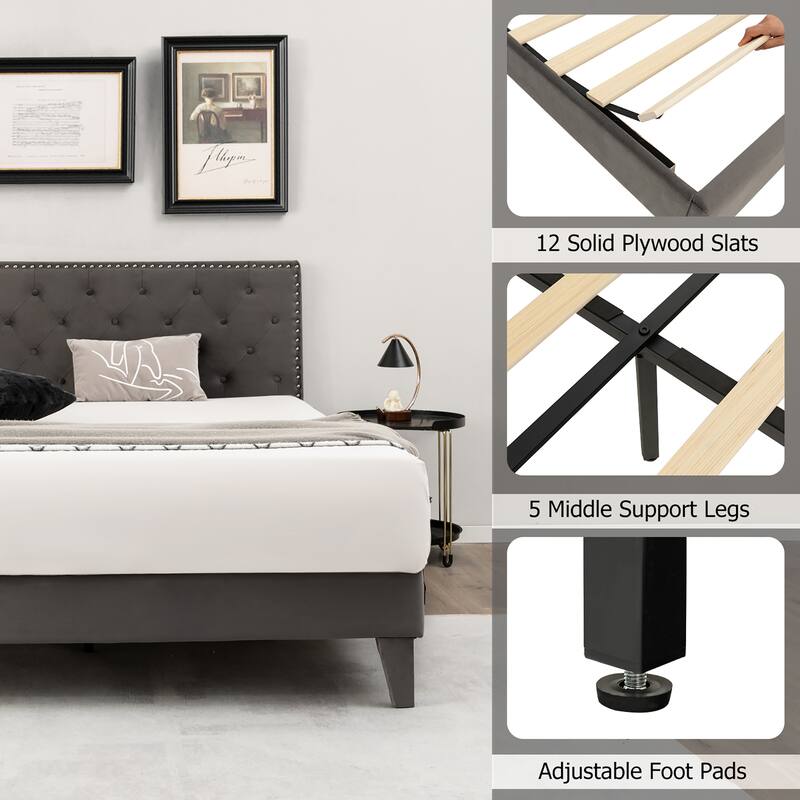 Costway Bed Frame Upholstered Platform Bed with Tufted Headboard
