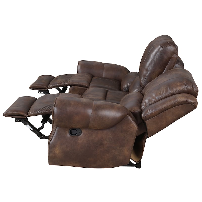 Steve Silver Saddle Brown Faux Leather Manual Reclining Sofa
