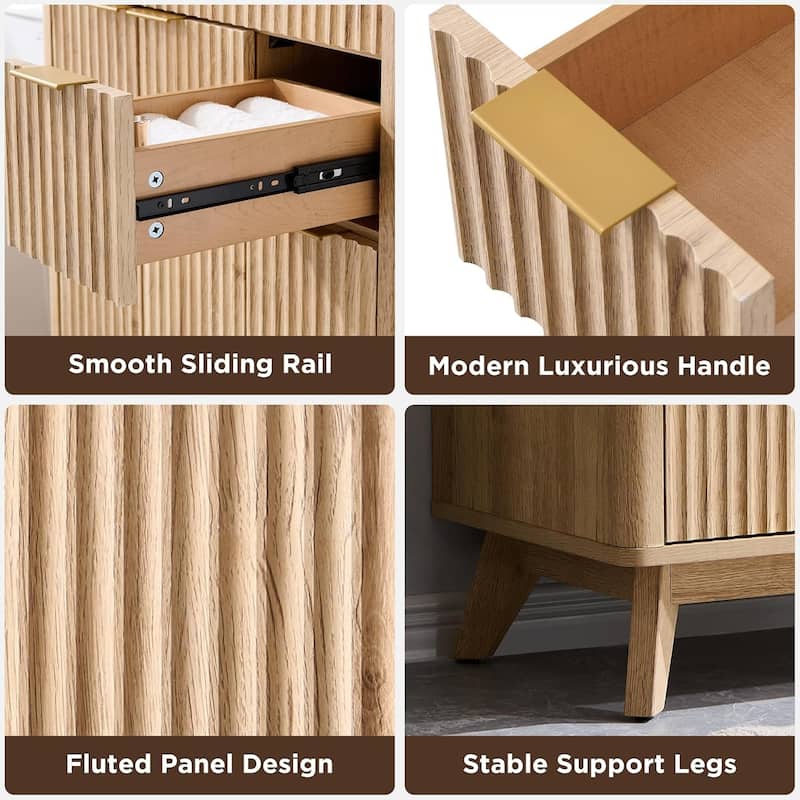 Modern Fluted Bathroom Vanity with Sink, Bathroom Cabinet, Washstand