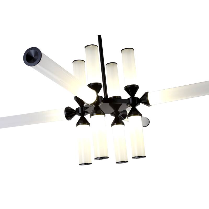 45" Black Aluminum LED Chandelier With White Glass Shades