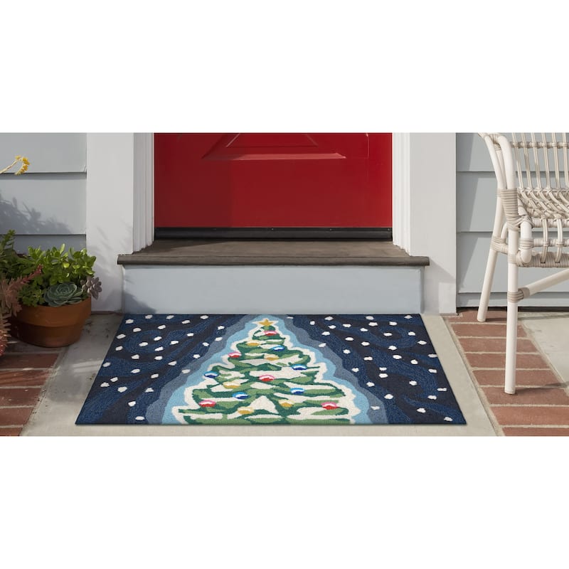 Liora Manne Frontporch Xmas Tree Indoor/Outdoor Mat - 2'6 x 4' - Navy