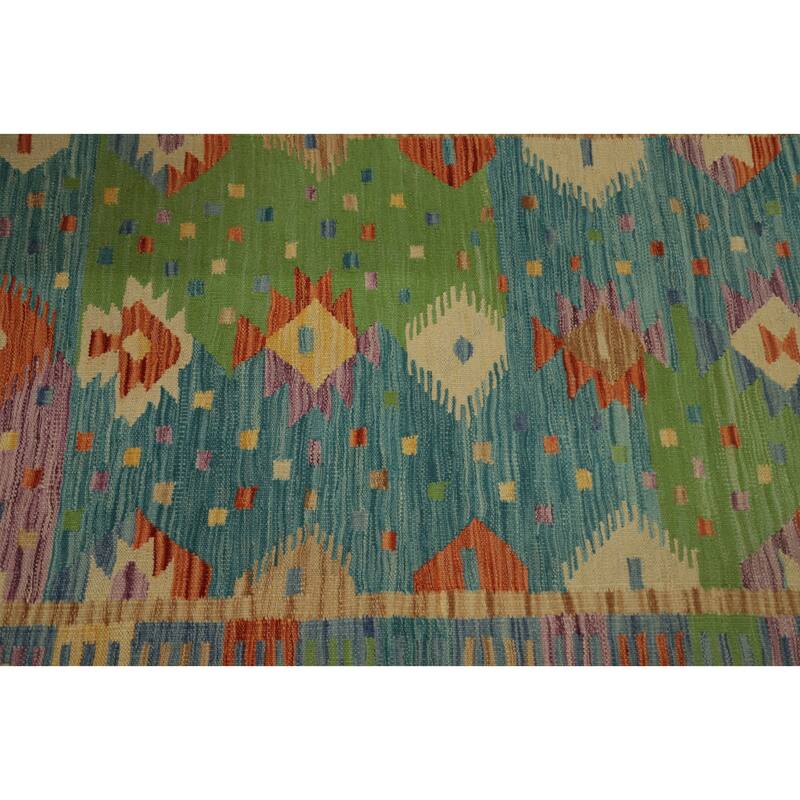 Hand Woven Oriental 100% Wool Carpet Southwestern Tribal Navy Blue & Blues Kilim Runner Rug - 9' 9'' X 2' 9''