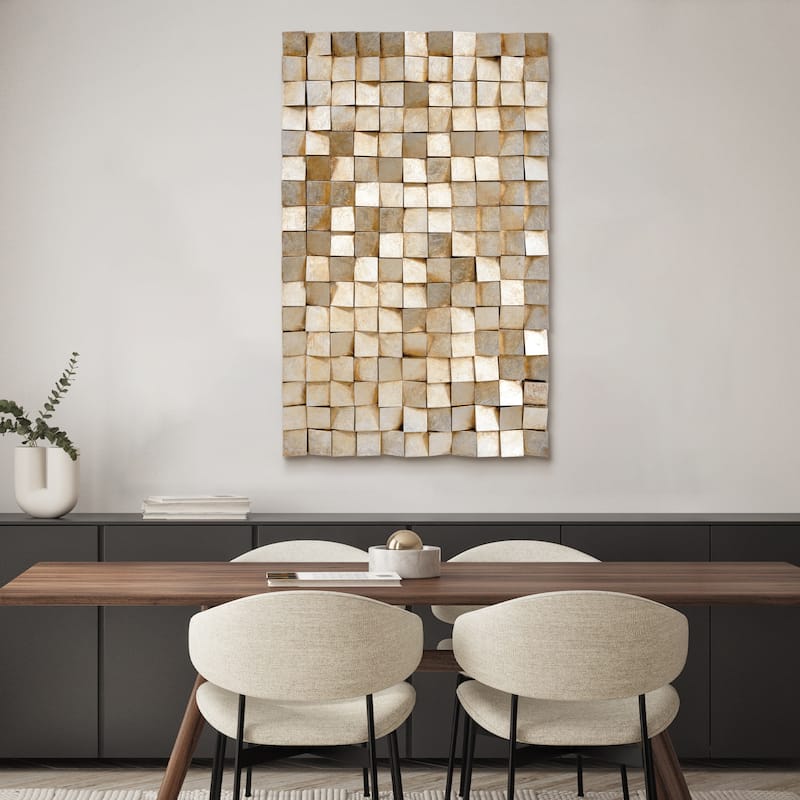 "Textured 1" Handed Painted Rugged Blocks with Yellow Leaf Wall Art Decor