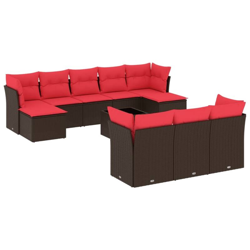 vidaXL 10/11 Piece Patio Sofa Set with Cushions Black/Brown/Gray Poly Rattan - 21.7 x 24.4 x 27.2