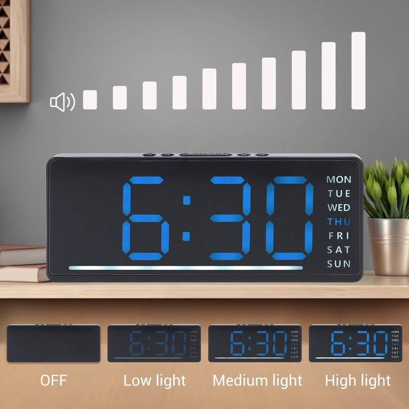 Digital Dual Alarm Clock for Bedroom, Easy to Set, Dimmable, Date Day of Week Temp Snooze, 12/24H 6.1 x 2.4 x 1 inch