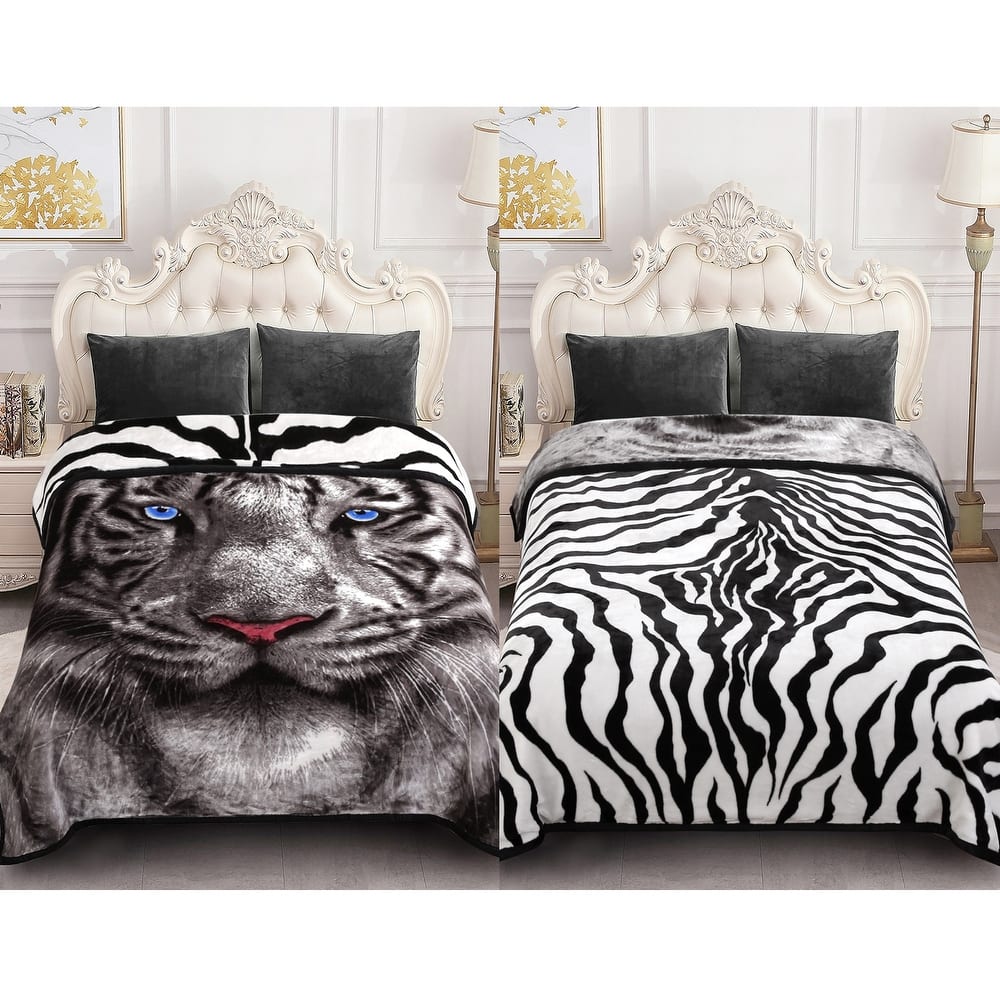 Reversible Mink Fleece Blanket Different Pattern in Each Side