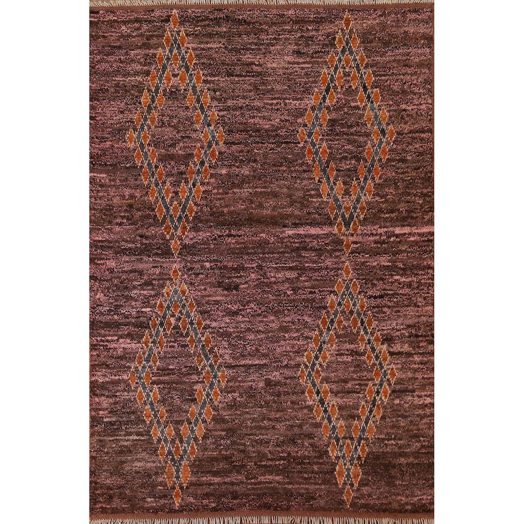 Hand Knotted Oriental 100% Wool Carpet Modern Tribal Pink Moroccan Area Rug - 8' 0'' X 5' 9''