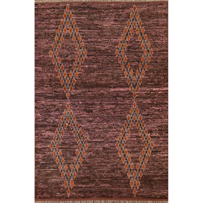 Hand Knotted Oriental 100% Wool Carpet Modern Tribal Pink Moroccan Area Rug - 8' 0'' X 5' 9''