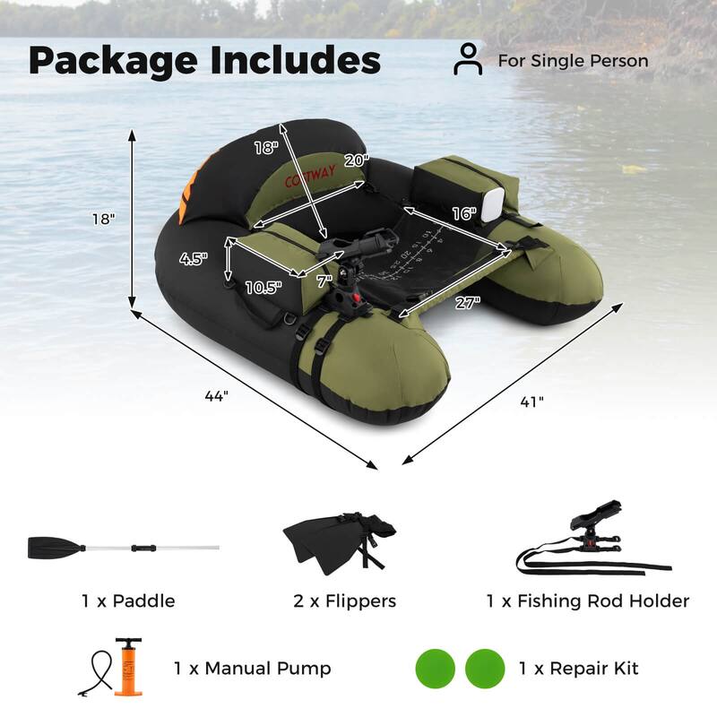 Costway Inflatable Float Tube with Adjustable Fishing Rod Holder Fish - See Details