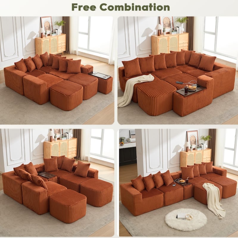 Boneless Modular Sofa with USB, Wireless Charging & Coffee Table Board