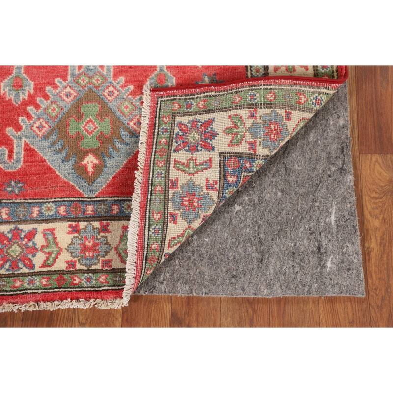 Geometric Orange Kazak Rug Hand-Knotted Wool Carpet - 3'4" x 5'0"