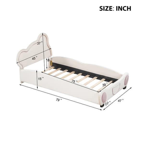 dimension image slide 1 of 2, Bear-Shaped Velvet Twin Size Platform Bed with Headboard with Bed-End Storage Pocket