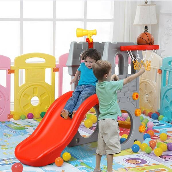 Shop Gymax 2 Step Children Castle Slide Basketball Hoop And
