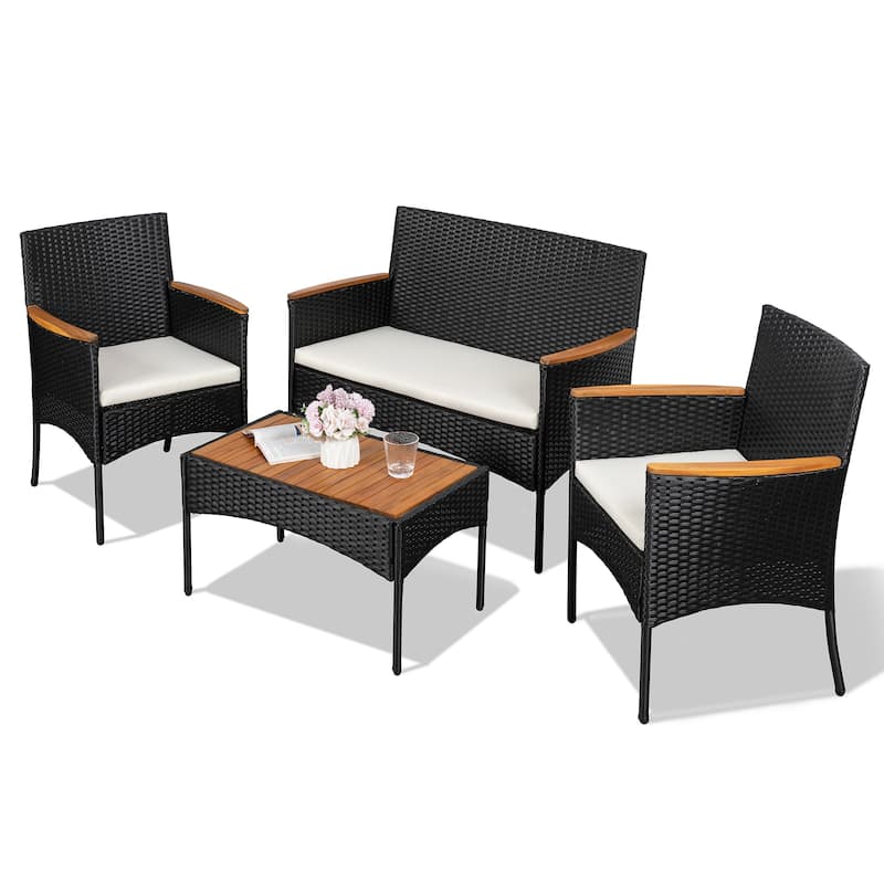 Futzca 4 Pieces Outdoor Patio Furniture Sets Rattan Chair Wicker Set